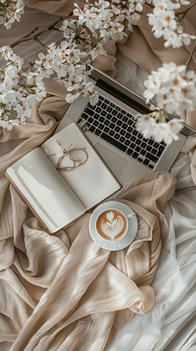 Escribir un diario: un ordenador, un cuaderno y un café